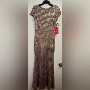 Betsy & Adam Champagne Sequin Maxi Dress